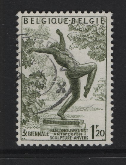 Belgium    #490  used   1955  sculpture exhibition 1.20fr