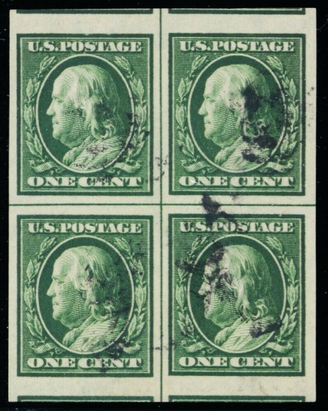 383, Used 1¢ Superb Center Line Block of Four Scarce! - Stuart Katz