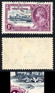 Virgin Islands SG106k 1935 Silver Jubilee 1/- with Kite and Vertical Log Variet