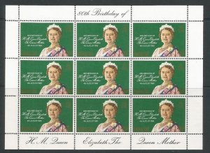 Gibraltar 1980 Queen Mother 80th Birthday Sheet of 9, Sc #393 SG #436 MNH