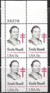 US #1823 MNH Plate Block.  Emily Bissell. Crusader Against Tuberculosis