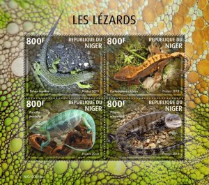 Niger 2019 MNH Lizards Stamps Reptiles Ocellated Lizard Chameleons Geckos 4v M/S