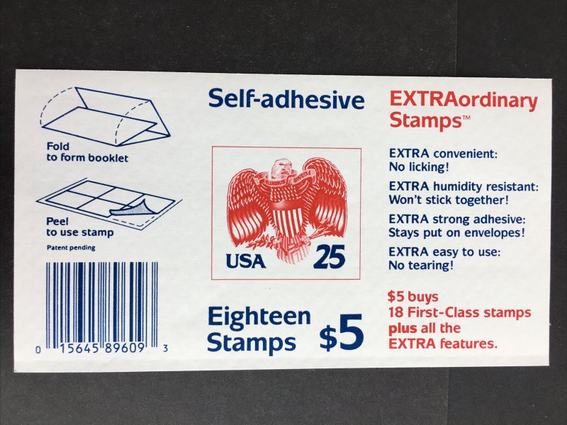 1989 Unfolded Booklet of 18 Eagle 25-cent Self-adhesive stamps Sc# 2431a