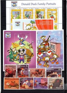 MALDIVES 1995 DISNEY DONALD DUCK SET OF 8 STAMPS, SHEET OF 8 STAMPS & 3 S/S MNH