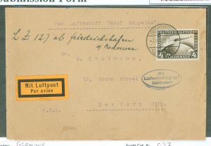 Germany c37 1928 Cover carried on the Hindenburg (LZ127) airships First Intercontintal trip between Friedrichshaven, Germany to