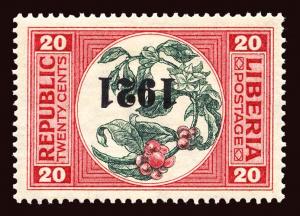 LIBERIA Scott #201 1921 ovpt., pepper plant, unused OG, H