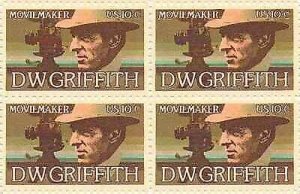 1975 D W Griffith Film Director Block of 4 10c Postage Stamps, Sc#1555, MNH, OG