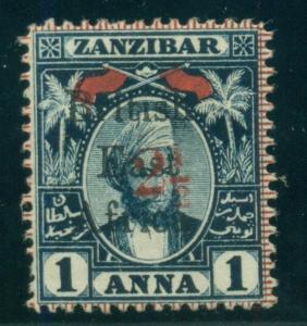 BRITISH EAST AFRICA #95 2 1/2a on 1a Zanzibar, type a overprint, og, hinged