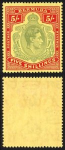 Bermuda SG118a 5/- Pale green and Red/Yellow Wmk Mult Script CA M/M