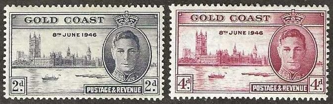 Gold Coast 128-129,  mint, hinged. both have creases.  1946. (G262)