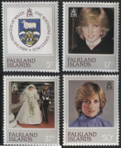 Falkland Islands 348-351 (mnh set of 4) Princess Diana’s 21st birthday (1982)