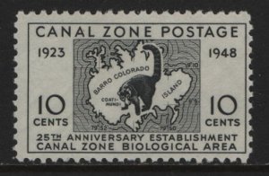 CANAL ZONE 141 MNH  MAP OF BIOLOGICAL AREA ISSUE 1948