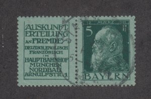 Bavaria Mi W1.40 used. 1911 5pf Prince Regent Luitpold w/ Attached Advertisement