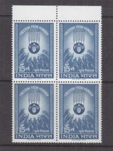 INDIA, 1963 Freedom From Hunger 15np., marginal block of 4, mnh.