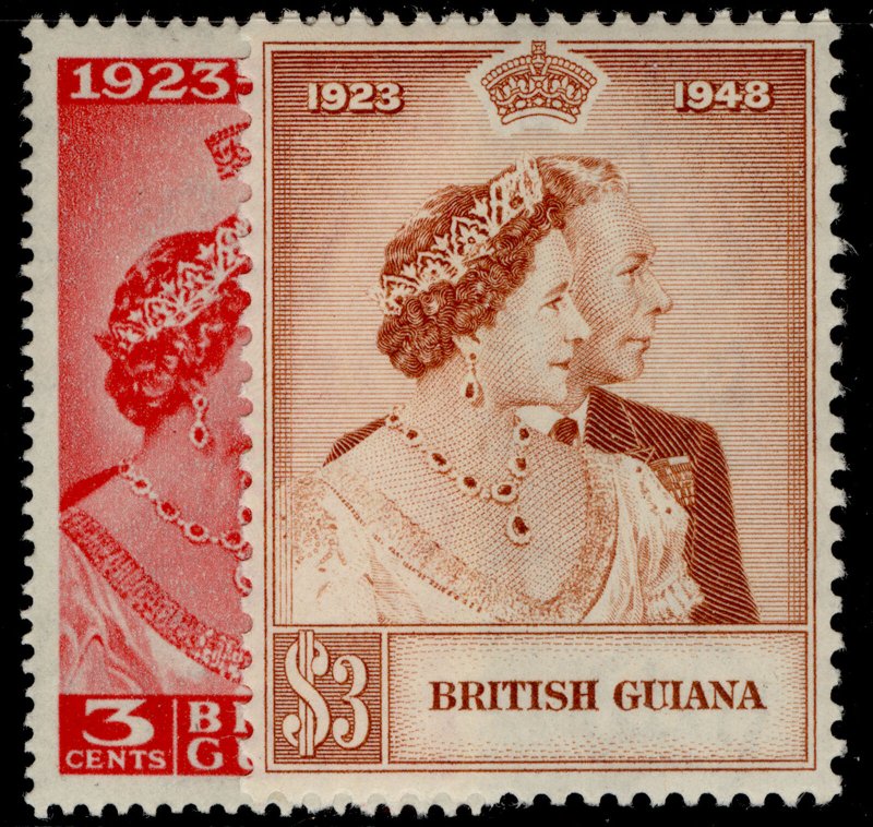 BRITISH GUIANA GVI SG322-323, ROYAL SILVER WEDDING set, NH MINT. Cat £22.