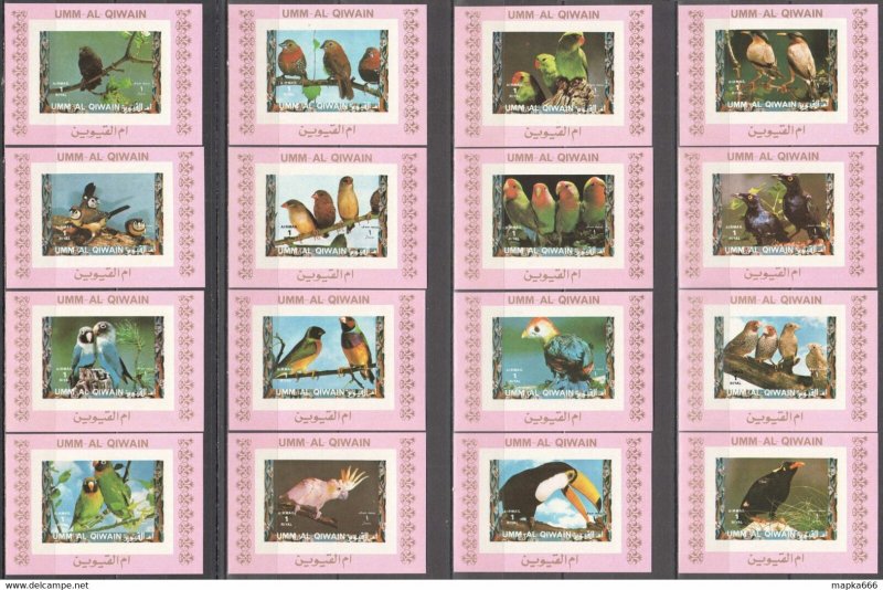 Imperf 1972 Umm Al Qiwain Birds Parrots Michel #1402-17 32 Euro 16Bl ** Ar209