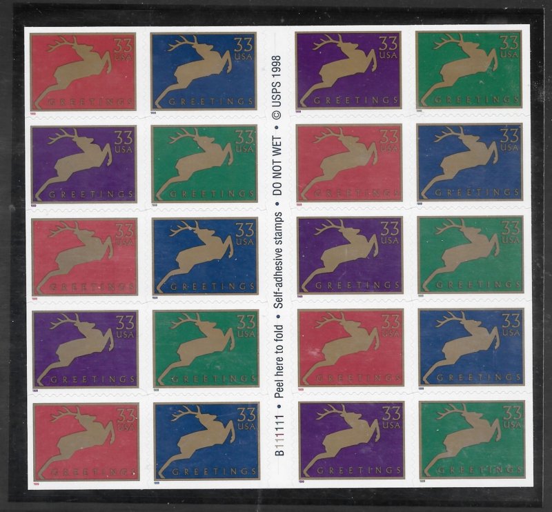 #3360-63 MNH Plate #B111111 Booklet Pane