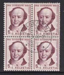 Switzerland   #B237  used 1954  pro Juventute  5c  block of 4  Gotthelf