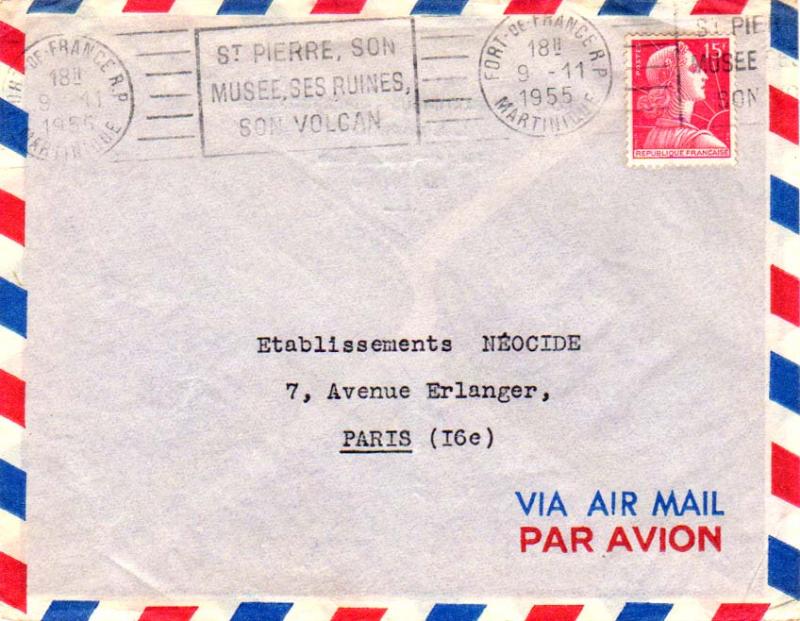 Martinique France 15F Marianne de Muller 1955 Fort-de-France R.P. Martinique ...