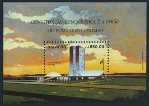 Brazil 2152,hinged.Mi Bl.75. Democratic Constitution,1988.Government Building.