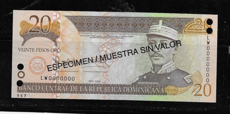 DOMINICAN REPUBLIC BANKNOTE 20 PESOS ESPECIMEN ANO2004