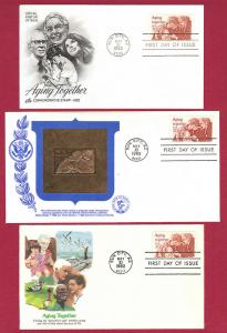 1982 20c Aging Together #2011, 3 FDCs, Various