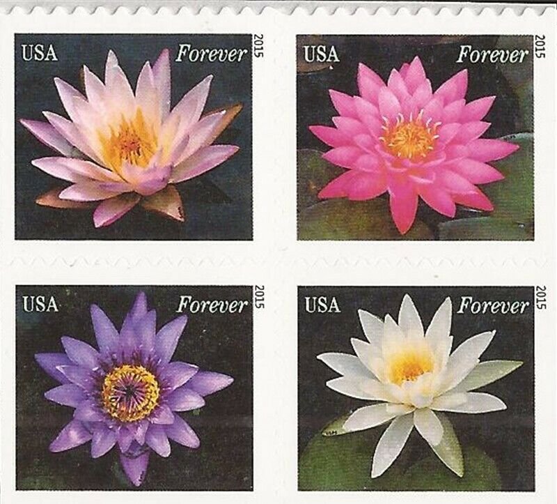 US Stamp - 2015 Water Lilies - Block of 4 Forever Stamps - Scott #4964-7