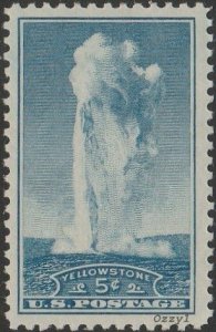 US #744 1934 5c Blue Geyser Old Faithful Yellowstone MINT-VF-XF-OG-NH.