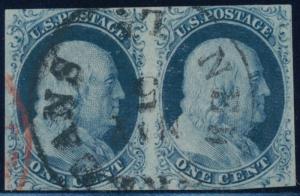 #7 VAR. POS.9R2,10R2 HORIZ PAIR VF+ VERT. PLATE CRACK @ RT WITH CERT BQ9991