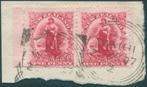 New Zealand 1902 1d carmine SG303 used booklet pair