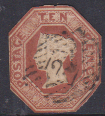 GB 1847 USED EMBOSSED 10d BROWN