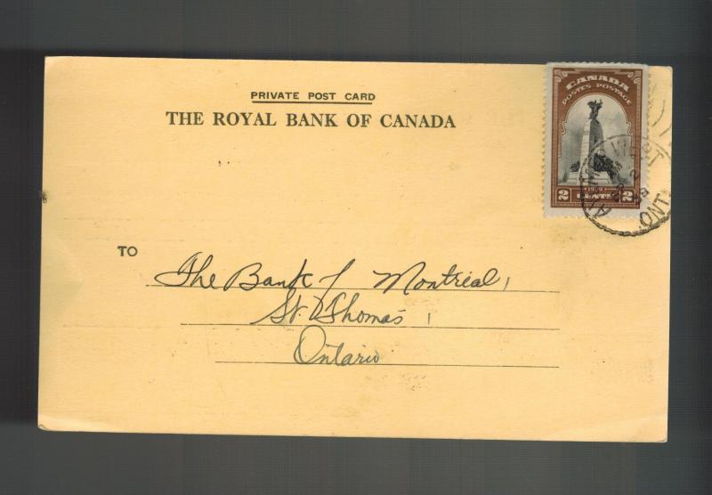 1939 Aylmerr Canada Postcard Cover Royal Bank to Bank of Montreal St Thomas