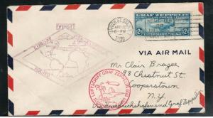 USA #C15 Very Fine Used On Zeppelin Cover Europe Pan American Round Flight To US