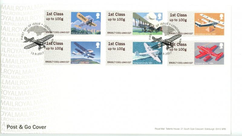 Great Britain 2017 FDC Post and Go Airplanes  