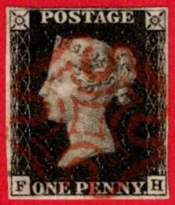 GBR SC #1 U (F,H) 1840 Queen Victoria w/red MC 4 margin w/flts CV $445.00