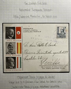 1938 Plencia Spain Civil War Nationalist Postcard Cover To Seville The Axis