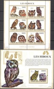 Comoro Islands 2009 Birds Owls Sheet + S/S MNH