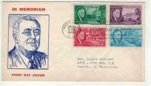 1946 FRANKLIN ROOSEVELT TRIBUTE 930-933 Complete Set of 4 On 1 FDC By Fidelity