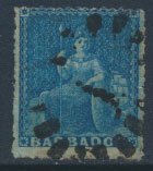 Barbados SG 15 SC# 11 Used Dp Blue partial margins  see scans and details