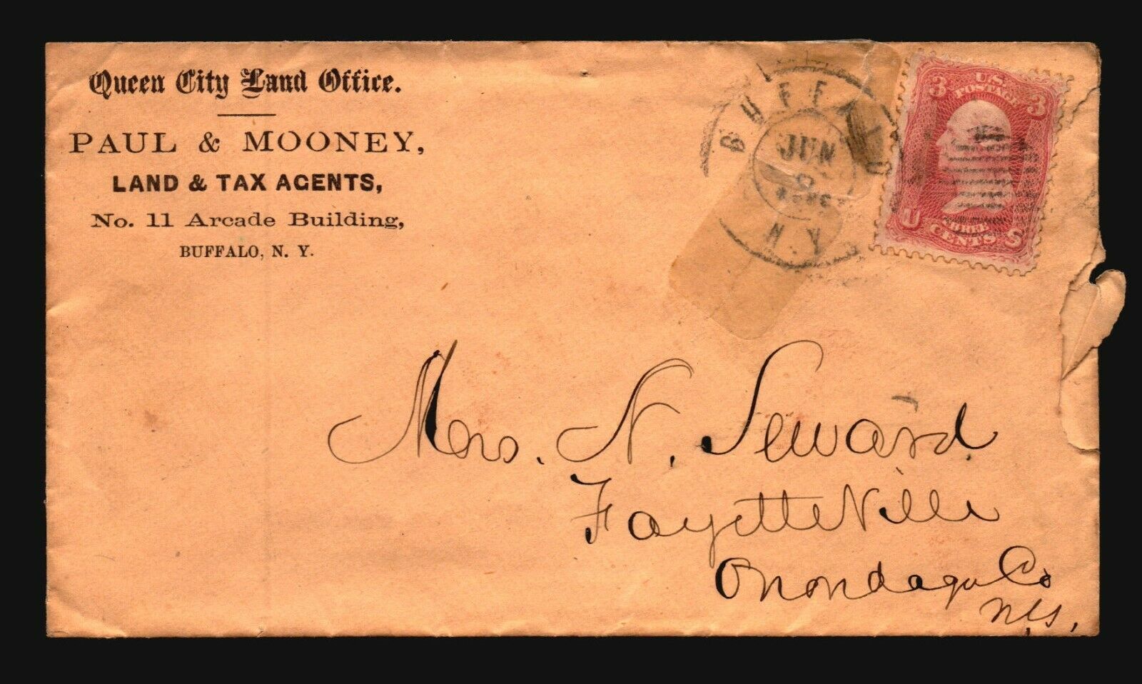 US 1960s Queen City Land Office (Buffalo) Cnr Card / Repaired Tear