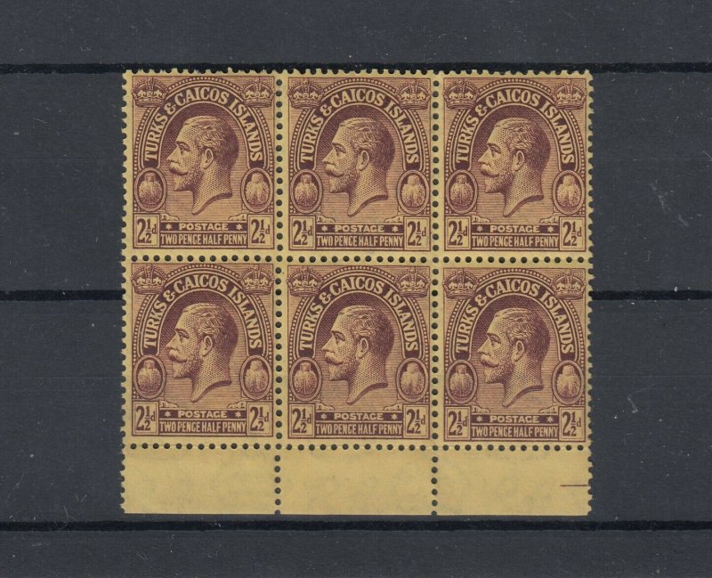 Turks & Caicos KGV 1922 2 1/2d Mint Block Of 6 SG167 MNH JK7392