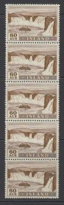 Iceland, Scott 291, MNH strip of five