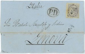 P0159 - SPAIN - POSTAL HISTORY - # 92 cover from CADIZ to ITALY via MADRID 1868-