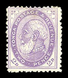 Tonga #2 Cat$45, 1887 2p violet, lightly hinged