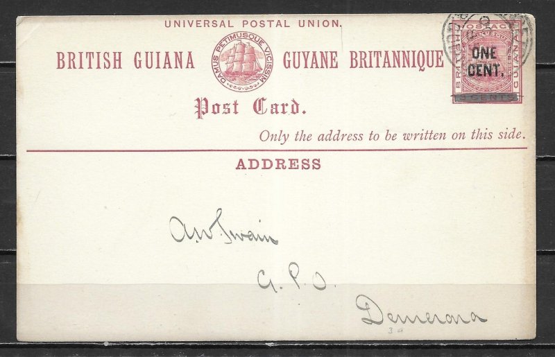 British Guiana Postal Stationery Postcard H&G 3 Used