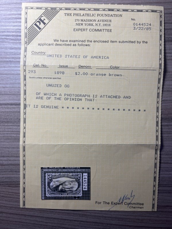 MOMEN US STAMPS #293 $2 TRANS-MISS MINT OG H PSE GRADED CERT VF-80 LOT #94290-77