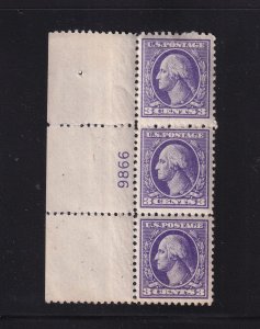 1918 Sc 530 3c purple MNH OG plate number strip of 3 (plate block CV $55) (A8