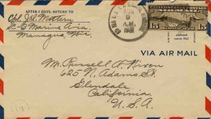 Nicaragua, 1931 cover franked with 15c US Airpost, used from Managua to Glend...