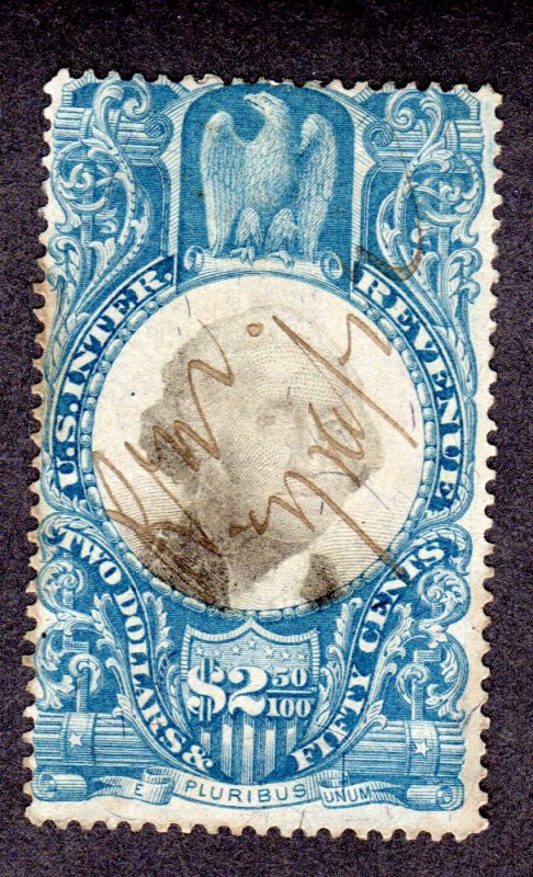 US Revenue  Scott # R124,   used  $2.50 blue & black  Lot 190118