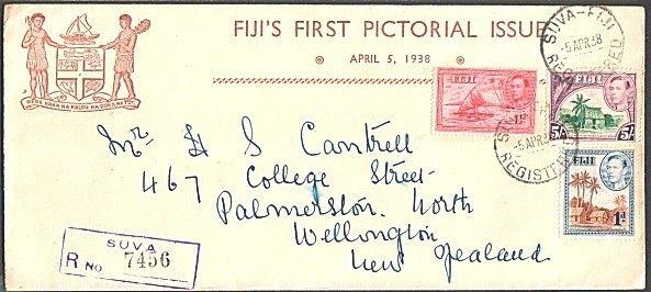 FIJI 1938 GVI 1d, 1½d & 5/- on commem FDC - scarce.........................62528